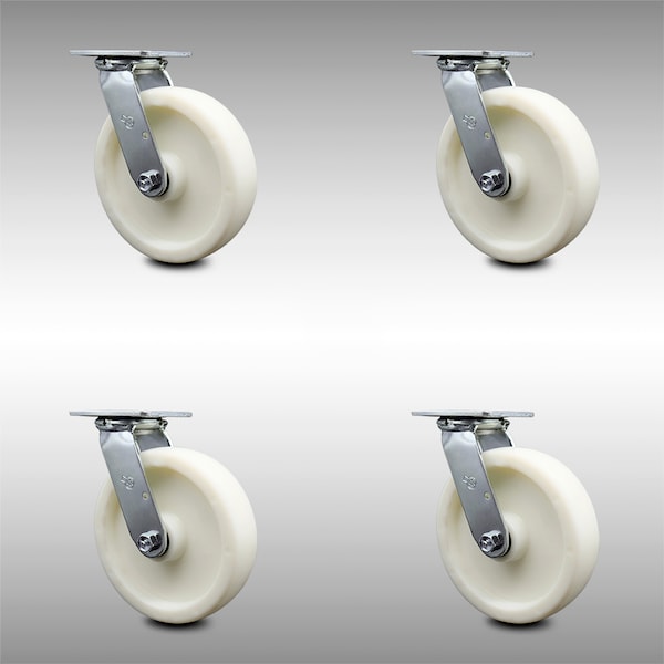 Service Caster 8 Inch Stainless Steel Nylon Wheel Swivel Caster Set with Roller Bearings SCC SCC-SS30S820-NYR-4 - main